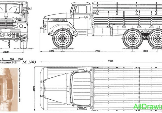 УрАЛ 377M (1968) (Бортовой автомобиль) чертежи (рисунки) грузовика